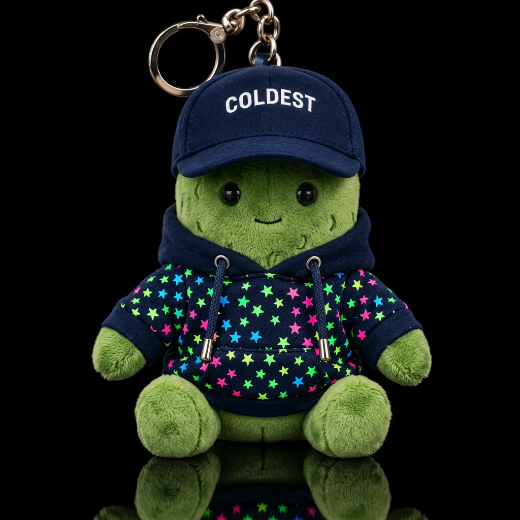 Pickle with a neon stars on the hoodie water bottle design