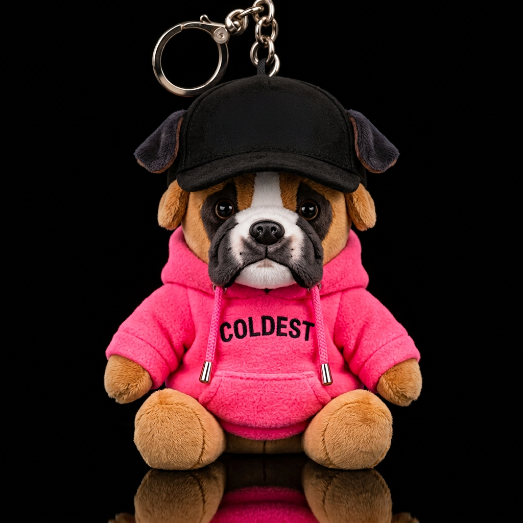 A boxer puppy with a neon pink hoodie water bottle design