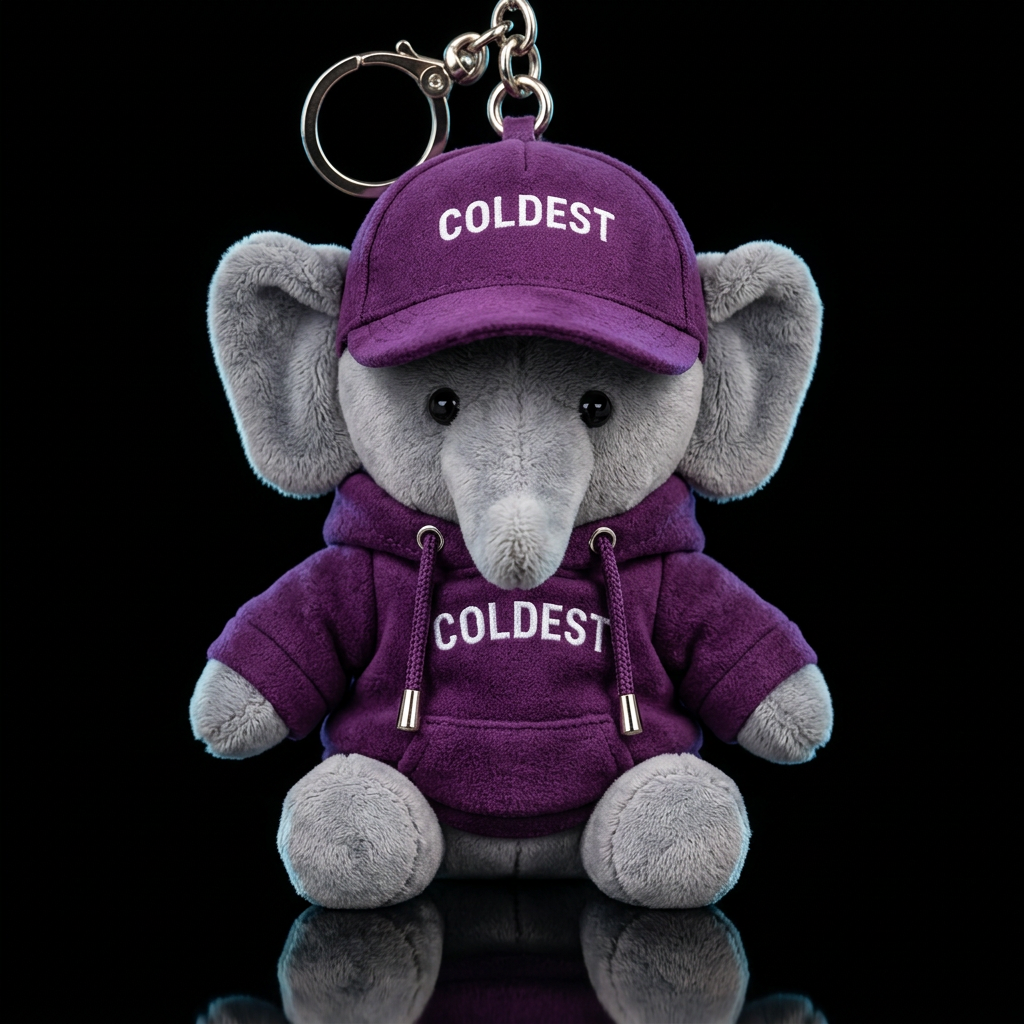 A elephant with a purple hoodie on water bottle design