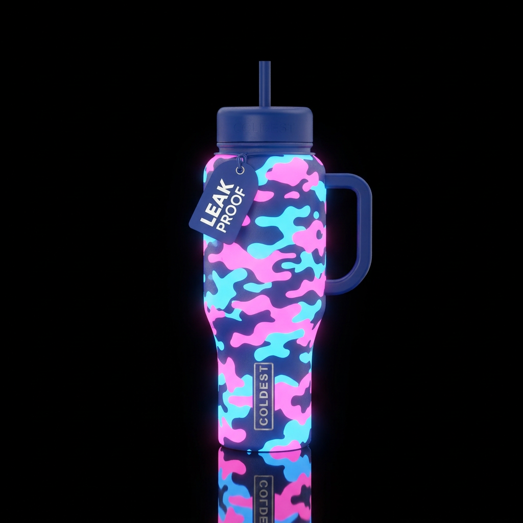 Glow in the dark neon pink and glow in the dark ne... water bottle design