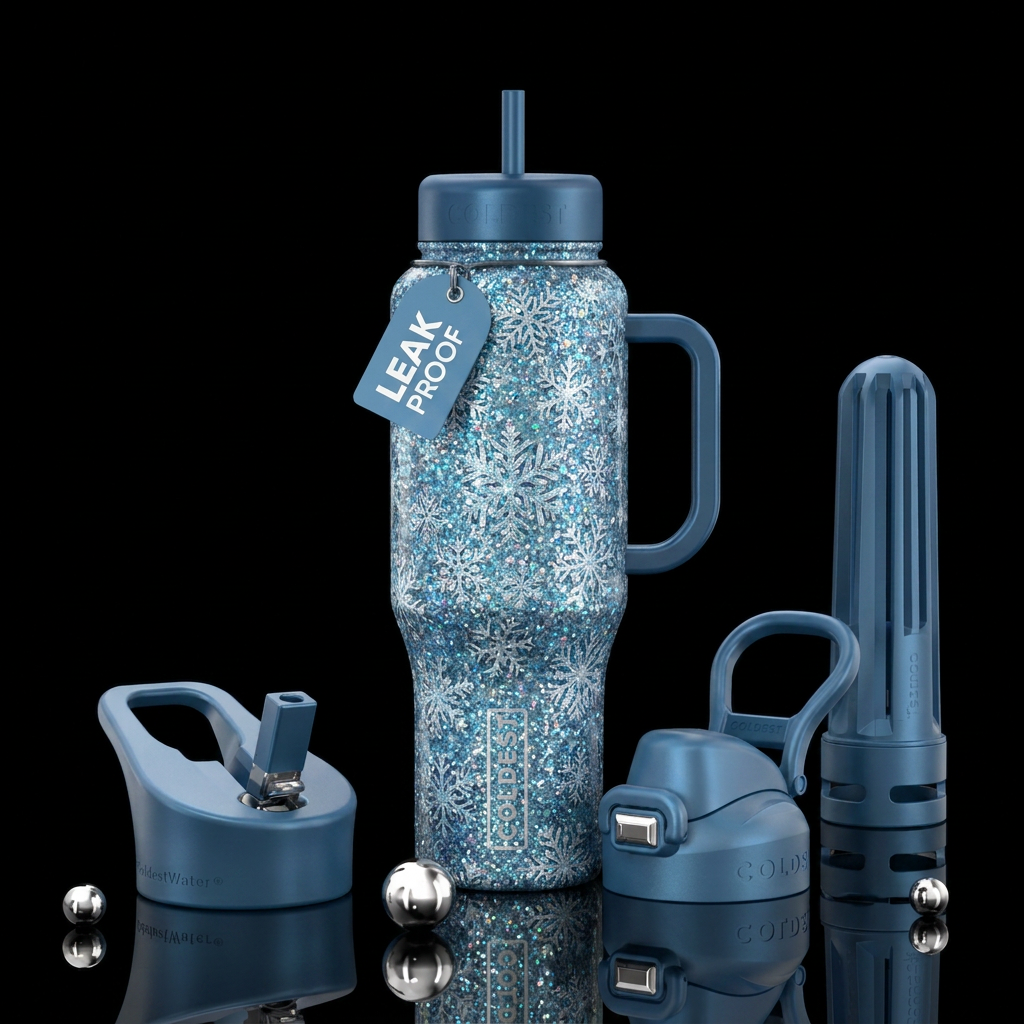 Winter snowflakes with glitter water bottle design