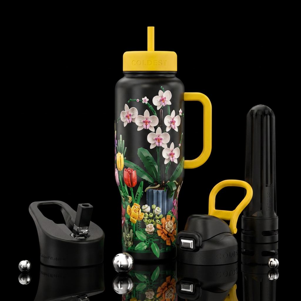 Can you make a Lego botanicals scene water bottle design