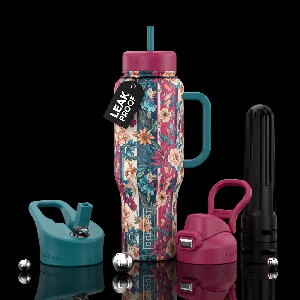 Floral stripes water bottle design