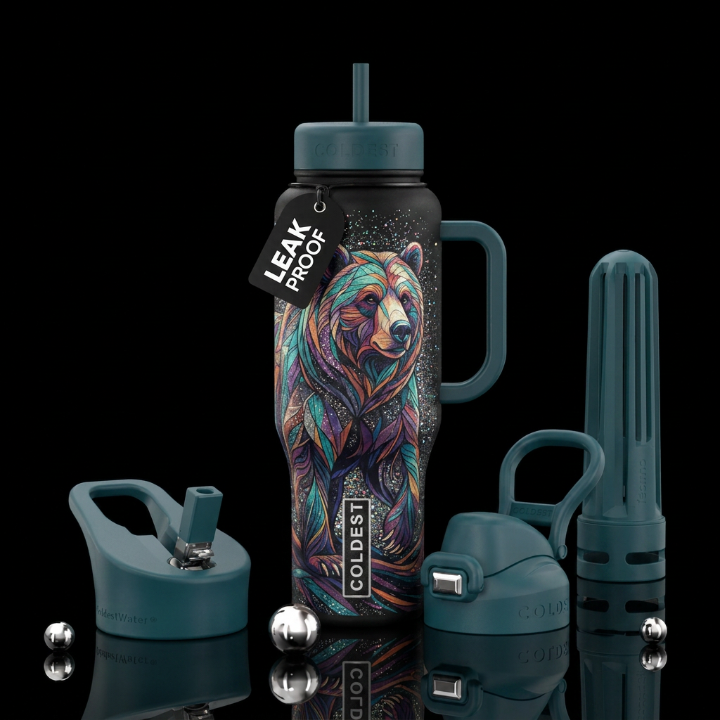 Grizzly bear abstract. Some glitter. Solid handle ... water bottle design