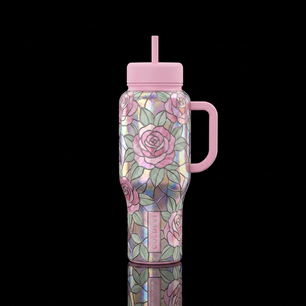 Stained Roses water bottle design