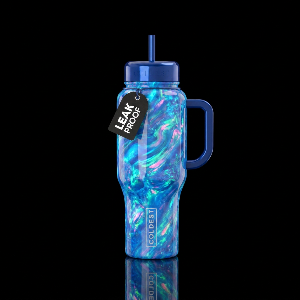 Glowing Blue opal marble water bottle design