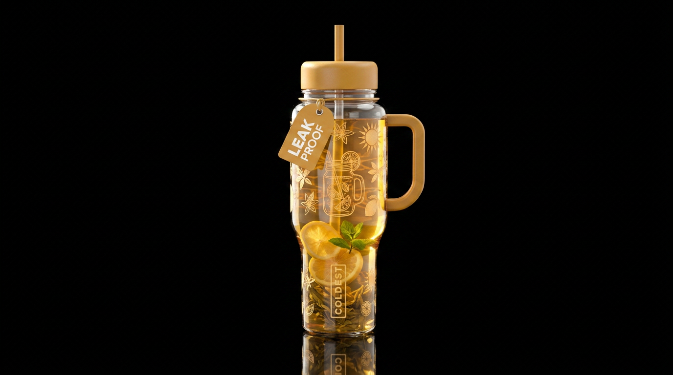 A bottle that looks like someone making sun tea water bottle design