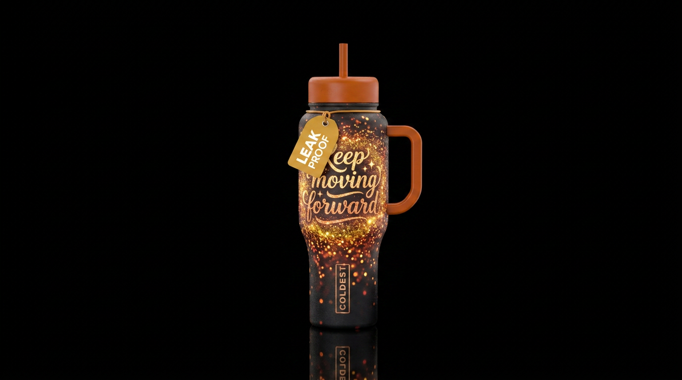 keep moving forward bright colorful sparkly warm g... water bottle design