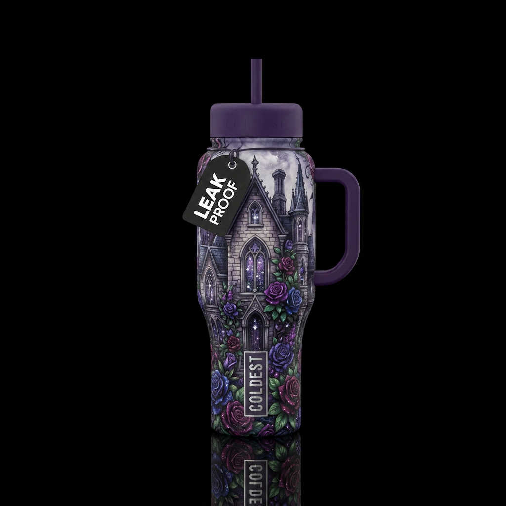 gothic mansion moody bright sparkle floral water bottle design