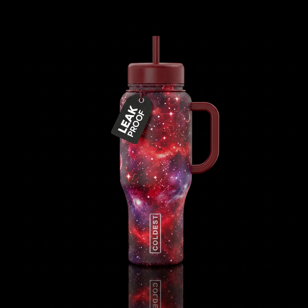Mystical universe dreamy wish sparkle intense reds water bottle design