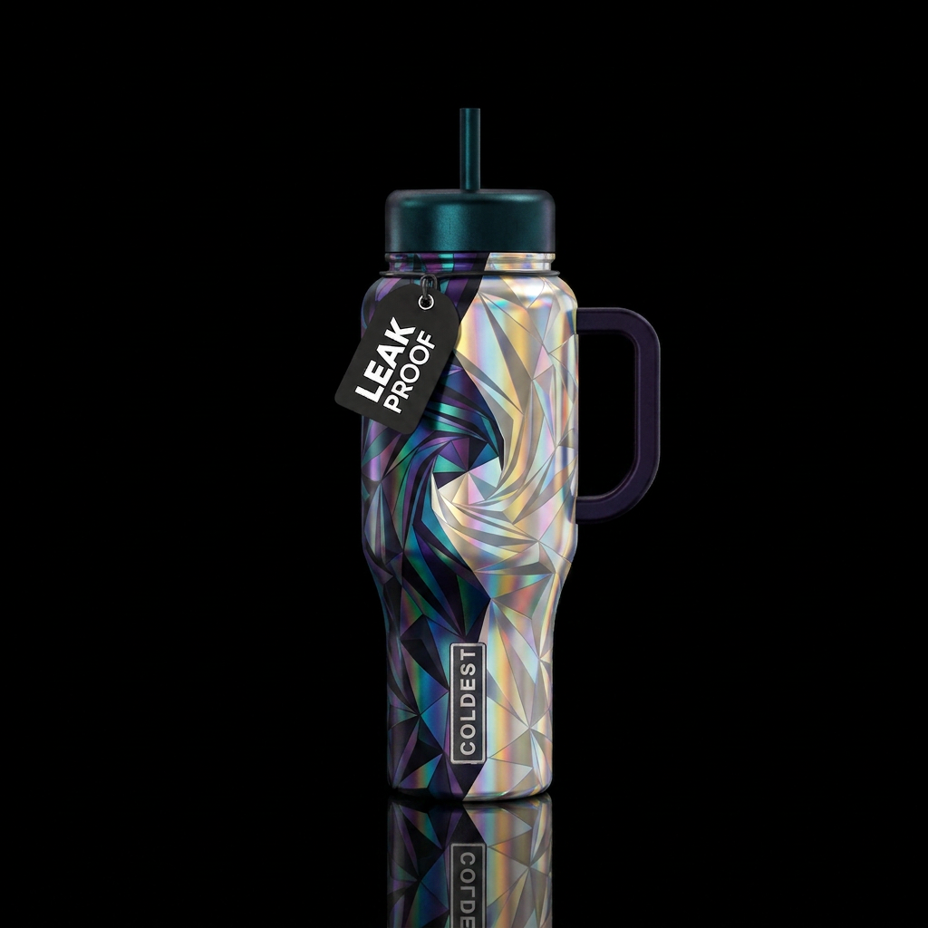 abstract geometric artistic battle between light a... water bottle design