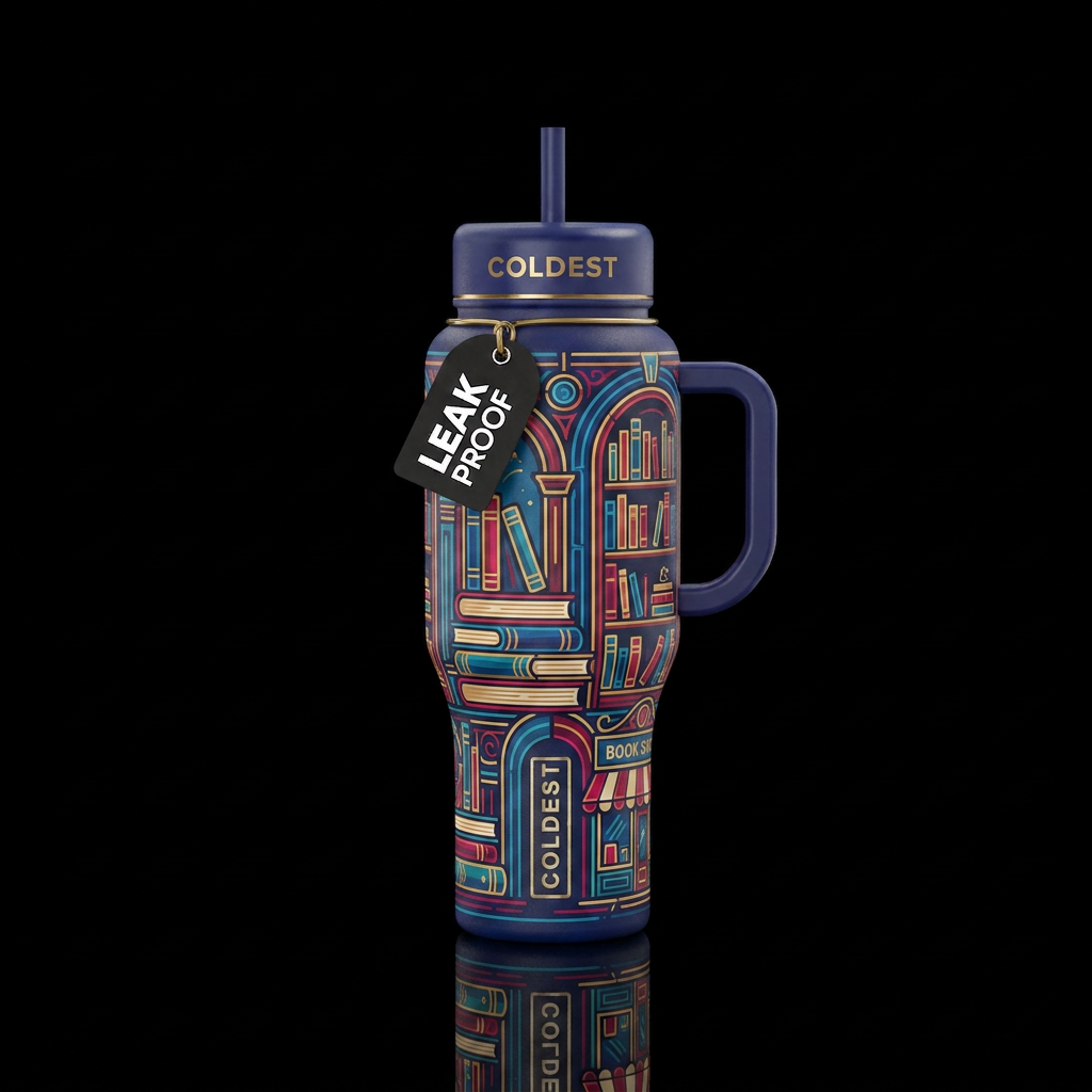 ABSTRACT VINTAGE BOOK SHOP OUTLINE water bottle design