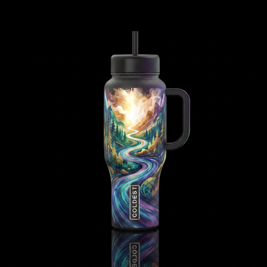The road less traveled with light at the end dream... water bottle design