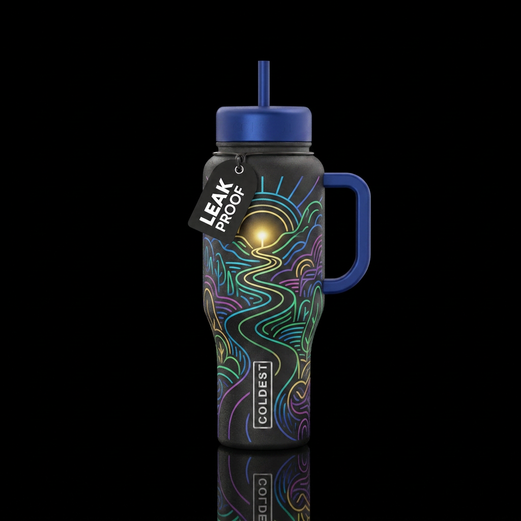 The road less traveled with light at the end dream... water bottle design