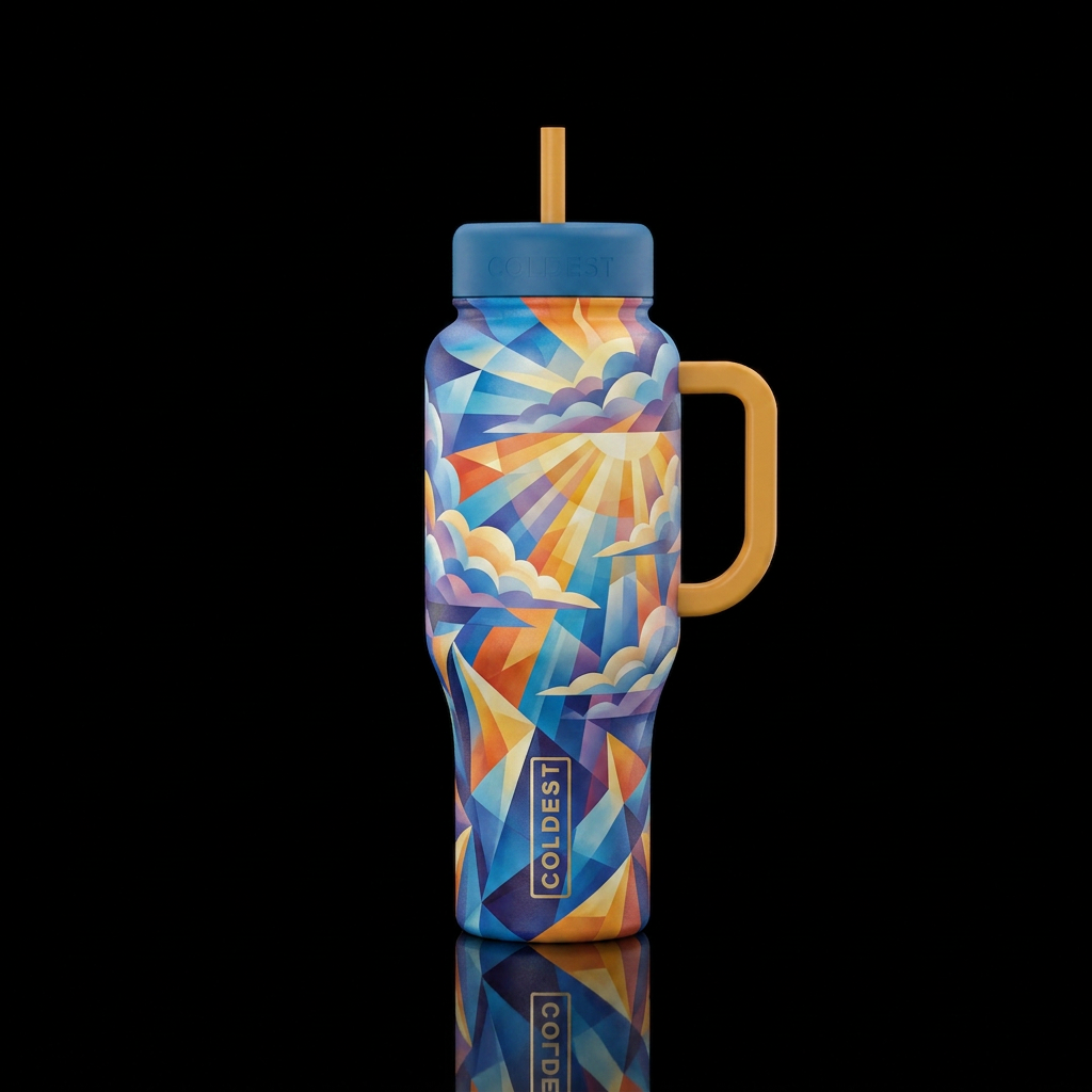 SUNLIGHT THRU THE CLOUDS DREAMY CUBISM water bottle design