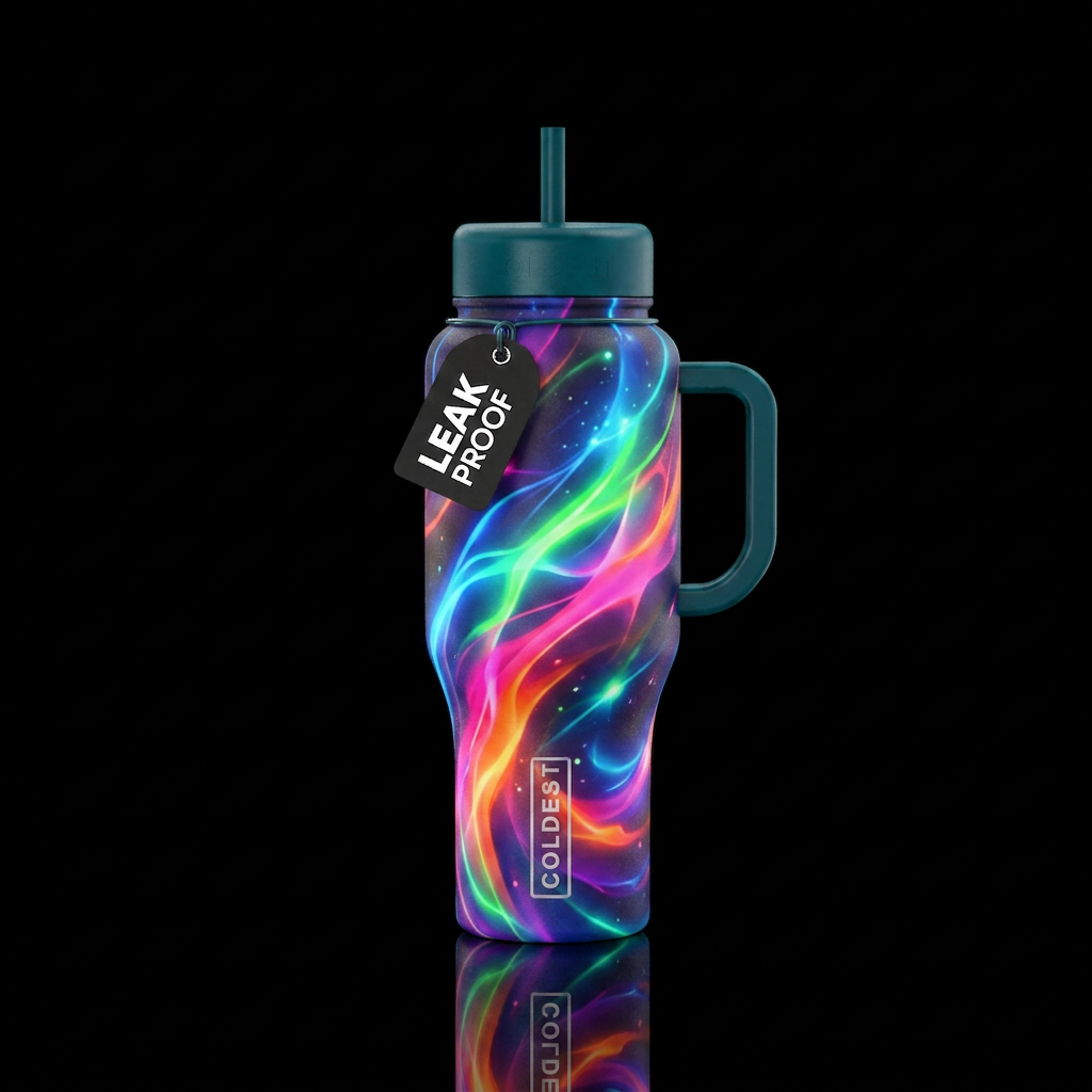 LIGHT IN THE DARK VIBRANT ABSTRACT COLORS water bottle design