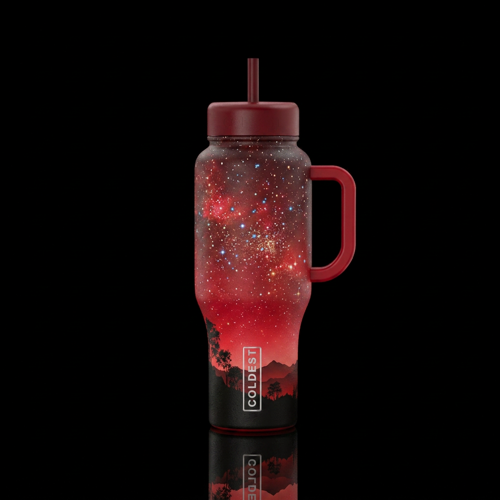 VIBRANT RED SKY AT NIGHT MEETING THE STARS WITH LA... water bottle design