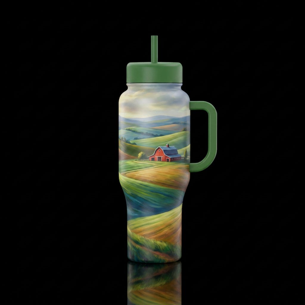 ABSTRACT SOFT GENTLY ROLLING FARM HILLS WITH A BAR... water bottle design