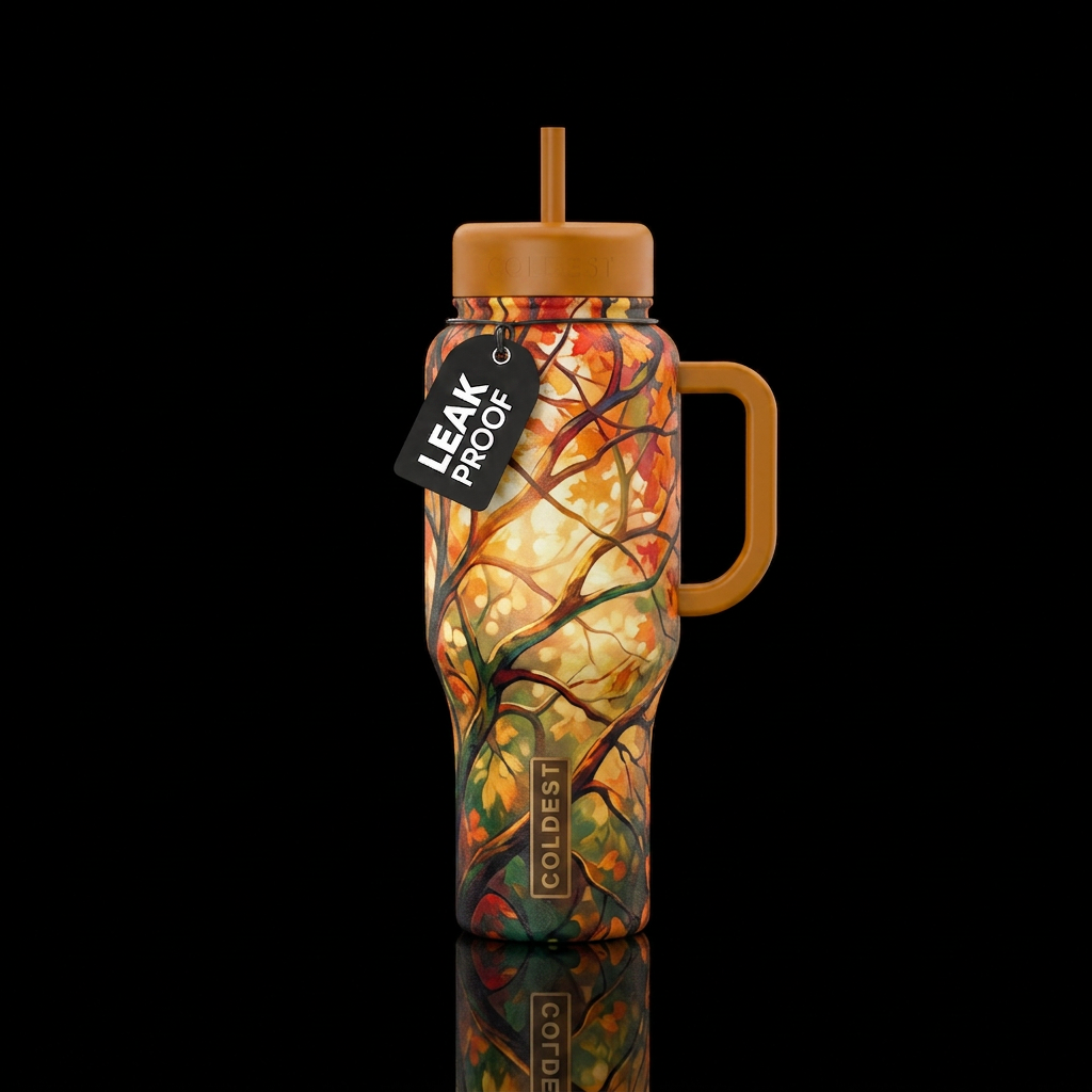 thru fall touched tree branches soft sunlight glow... water bottle design