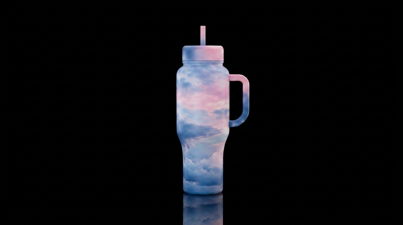 blue and pink sky with cloud floating softly abstr... water bottle design