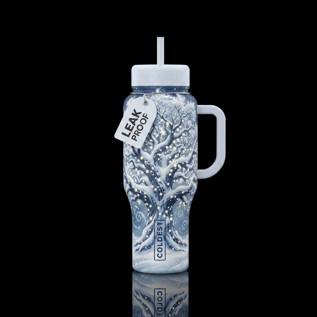 Pale whites Majestic tree covered in snow with twi... water bottle design