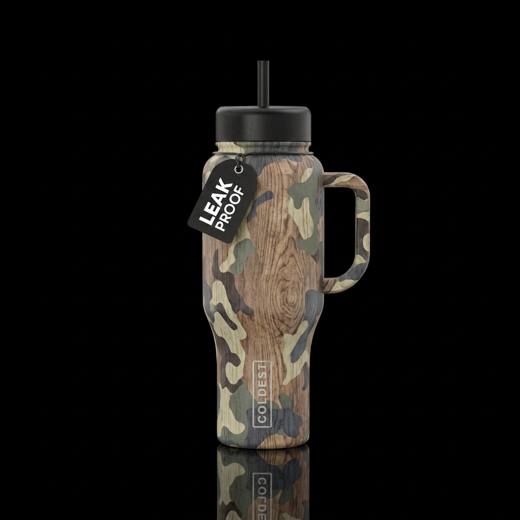 ABSTRACT CAMO WITH WOOD GRAIN AS THE BASE MUTED water bottle design