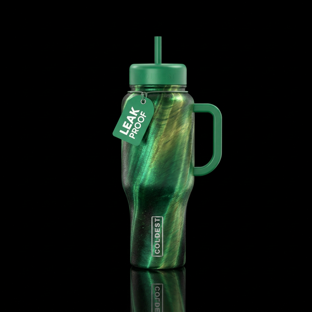 Green tiger eye shimmery water bottle design