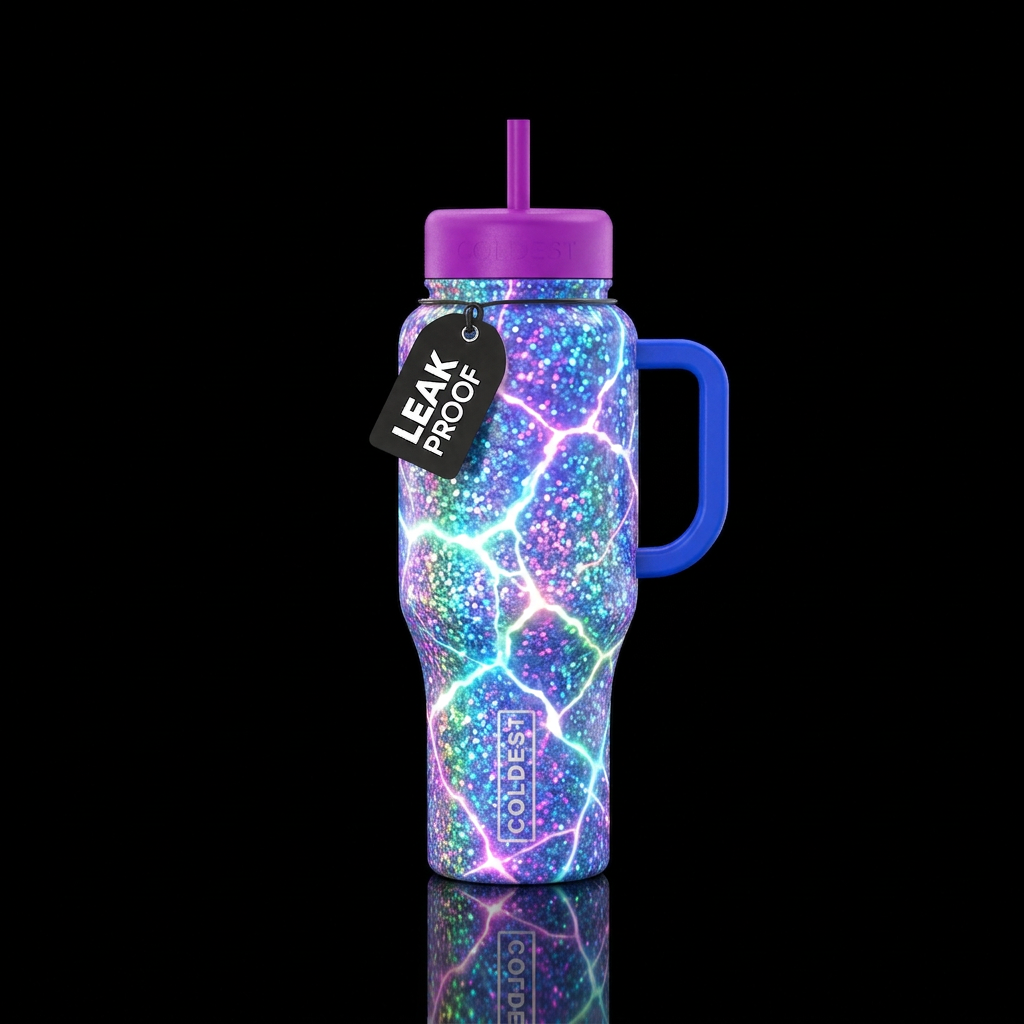 Bright sparkly background with cracks and light st... water bottle design
