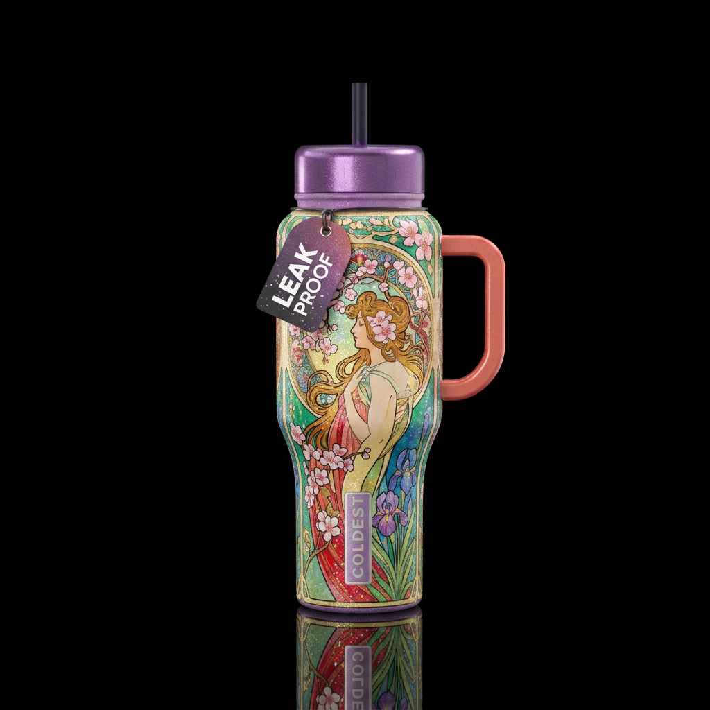 bright sparkly abstract stylized version of Alphon... water bottle design