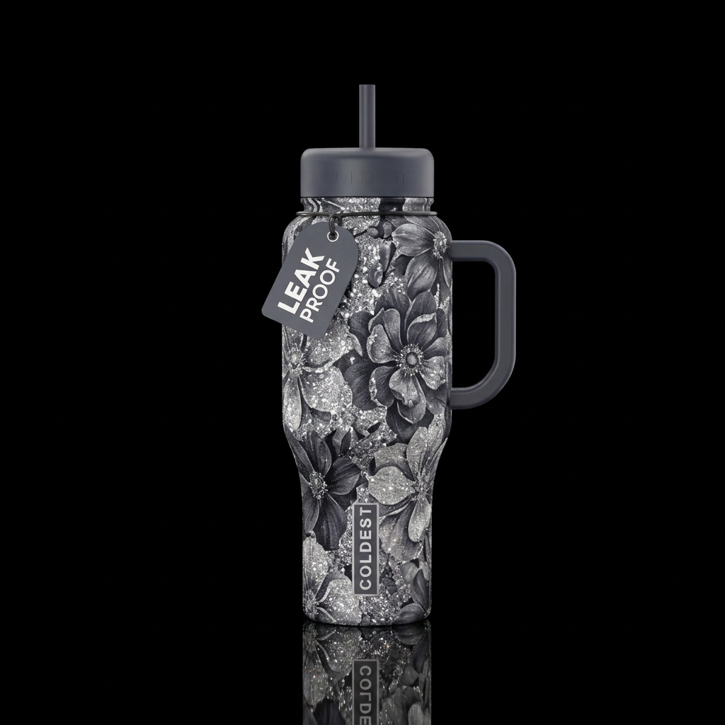 vintage abstract flowers on a monochromatic backgr... water bottle design