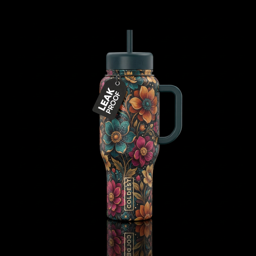 vintage abstract flowers on a monochromatic backgr... water bottle design