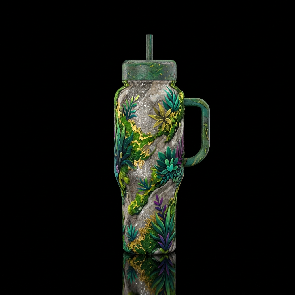 Stone with sparkle background with abstract flat m... water bottle design