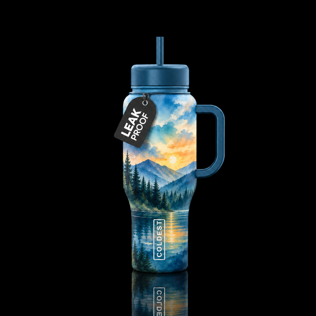WATERCOLOR SKY AND FOREST water bottle design
