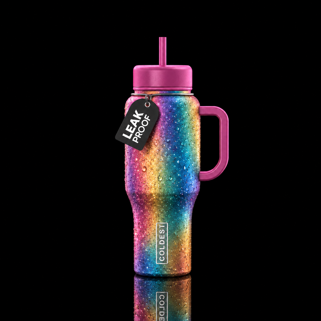 multicolored rain sparkle and shine on a not black... water bottle design