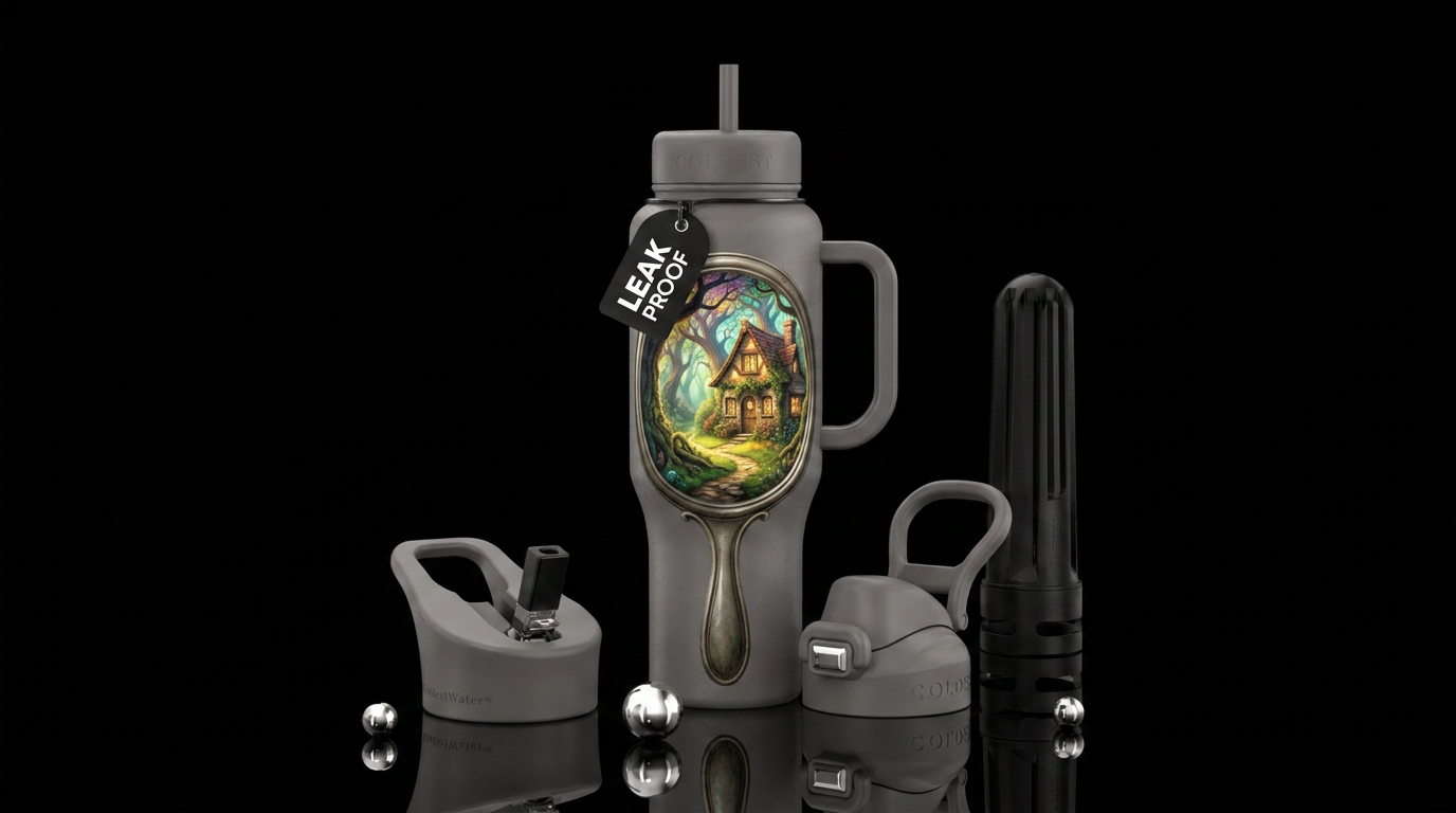 Smoky gray bottle, Matte finish, large mirror with... water bottle design