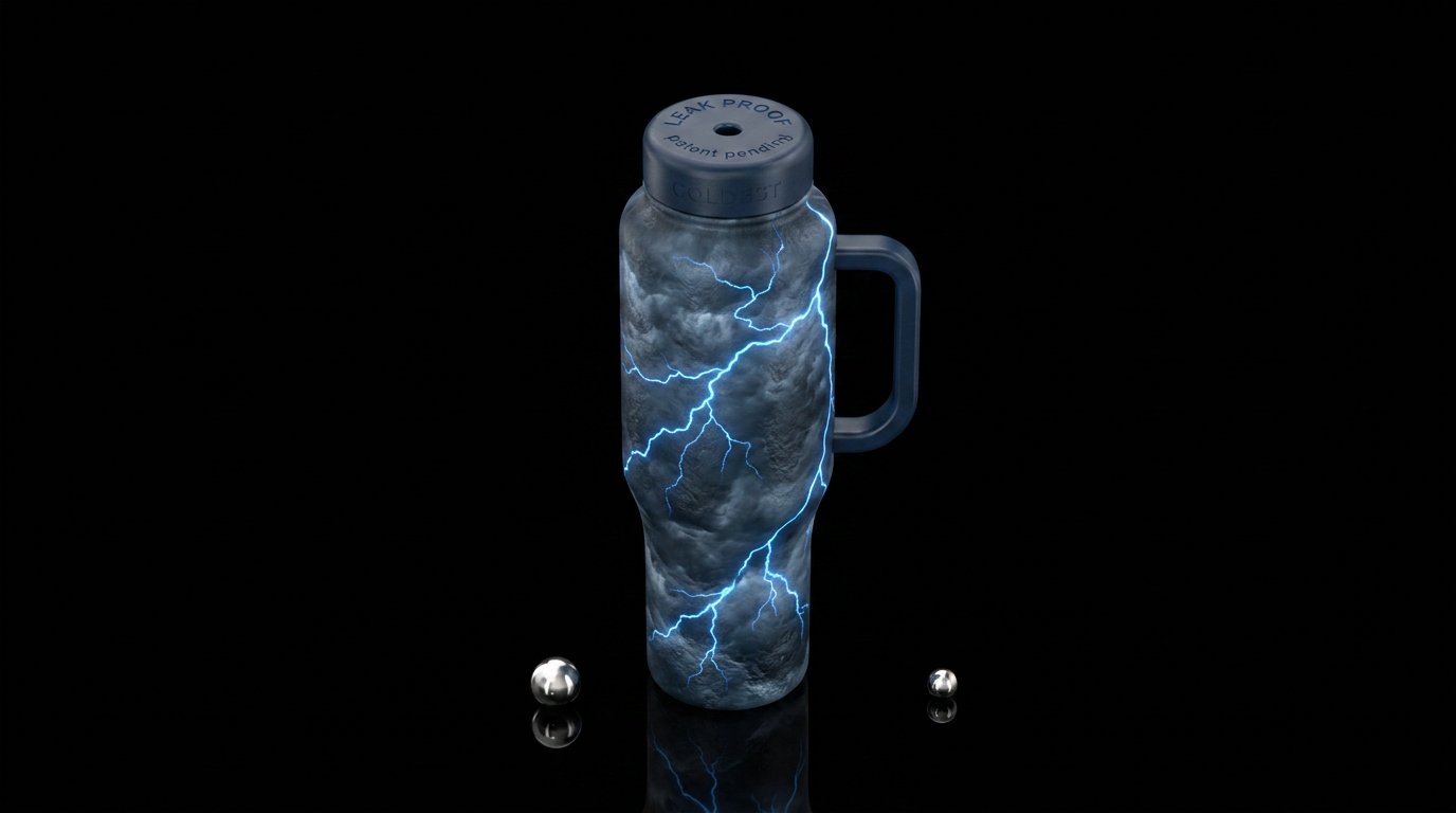 dark stormy bottle, with lightening glowing across... water bottle design