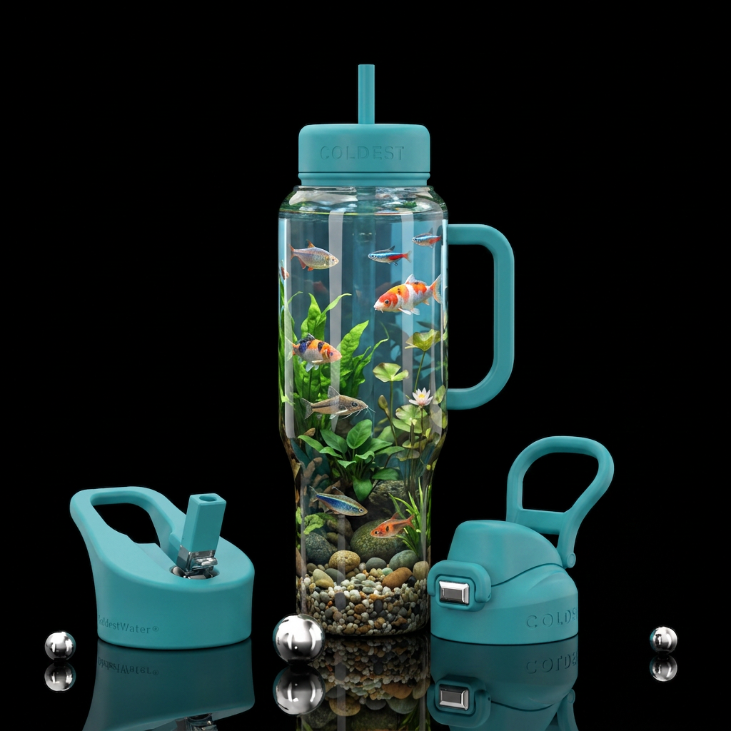 crystal clear water with stones and gravel underne... water bottle design
