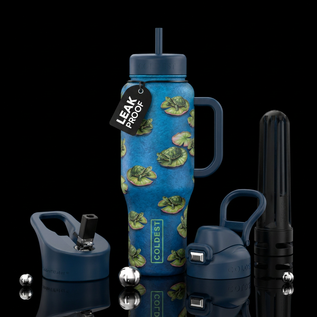 bottle pond blue with turtles on lily pads water bottle design