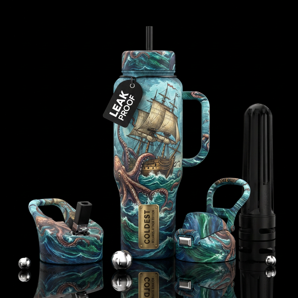 Colossal Octopus Attacking Ship Montfort, 1801 water bottle design