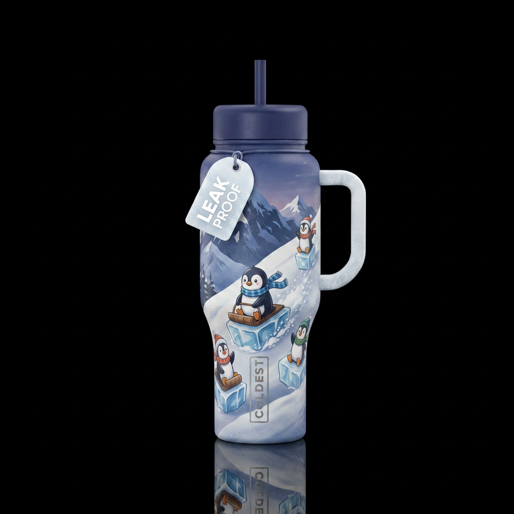 Bottle that looks like a snowy mountain, cartoon p... water bottle design