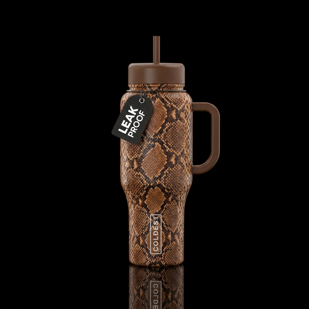 snake skin brown tumbler water bottle design