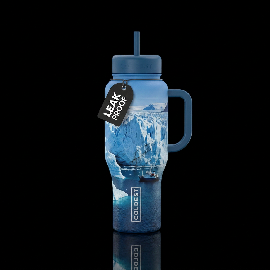 polar ocean scene with glacier water bottle design