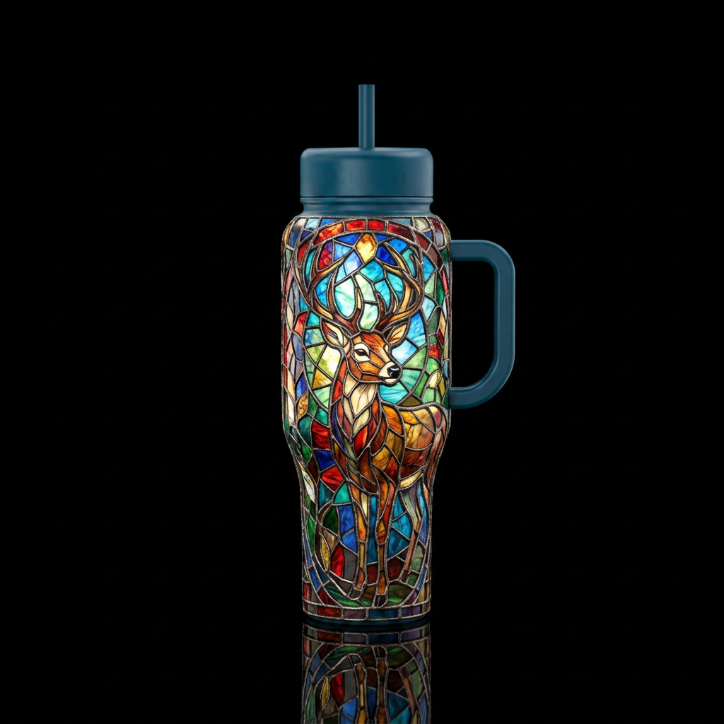stained glass deer water bottle design