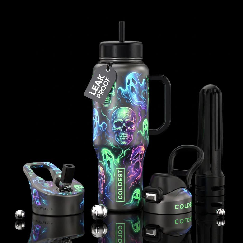 ghost, skull, glow water bottle design