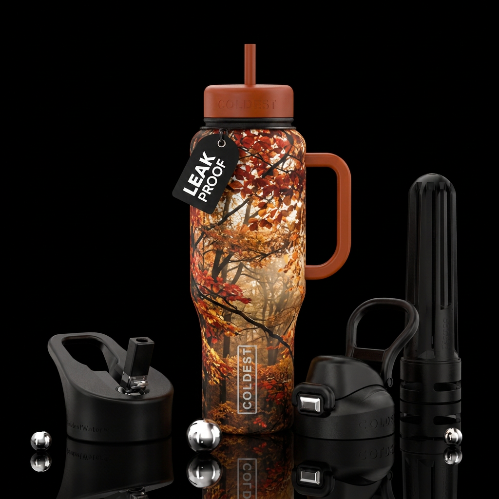 fall trees water bottle design