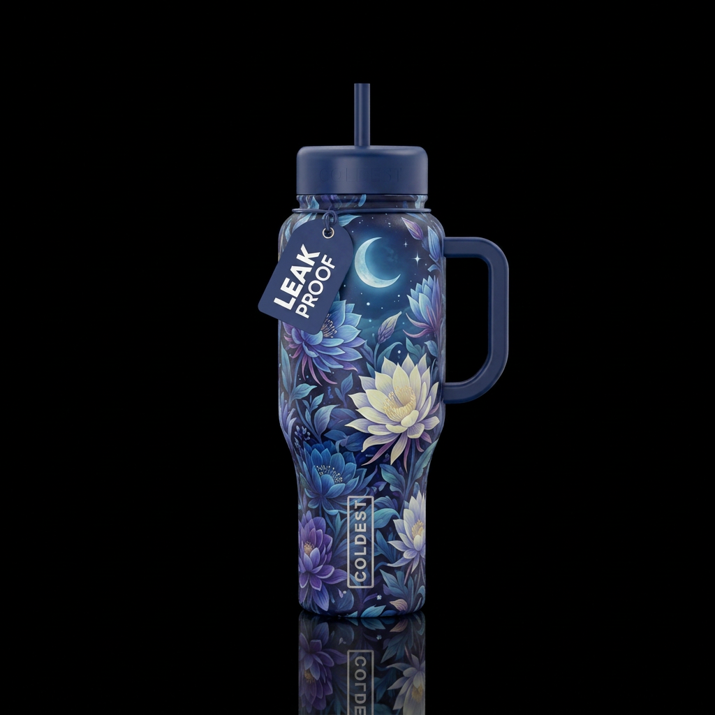 blue moonlight floral water bottle design