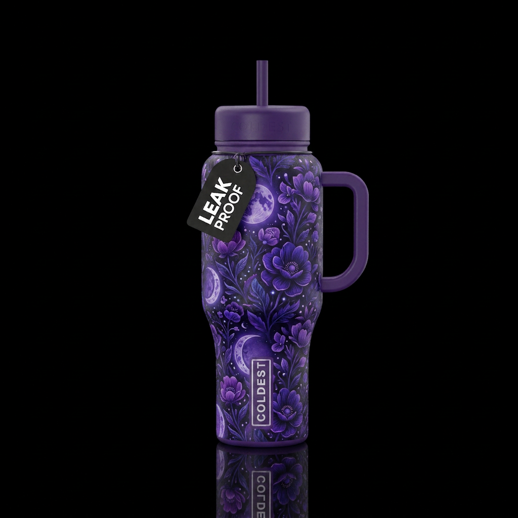 purple moonlight floral water bottle design