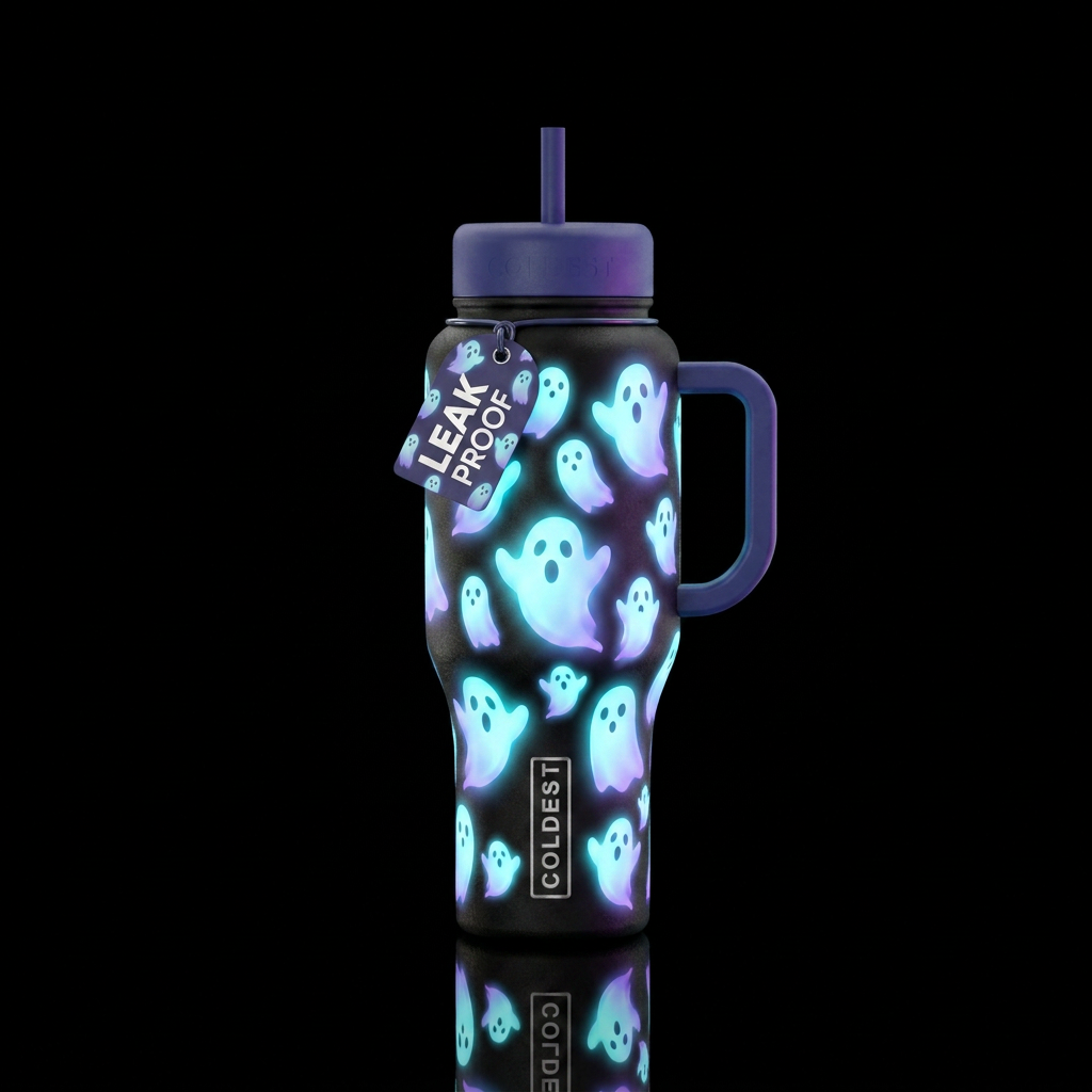 glowing ghosts water bottle design