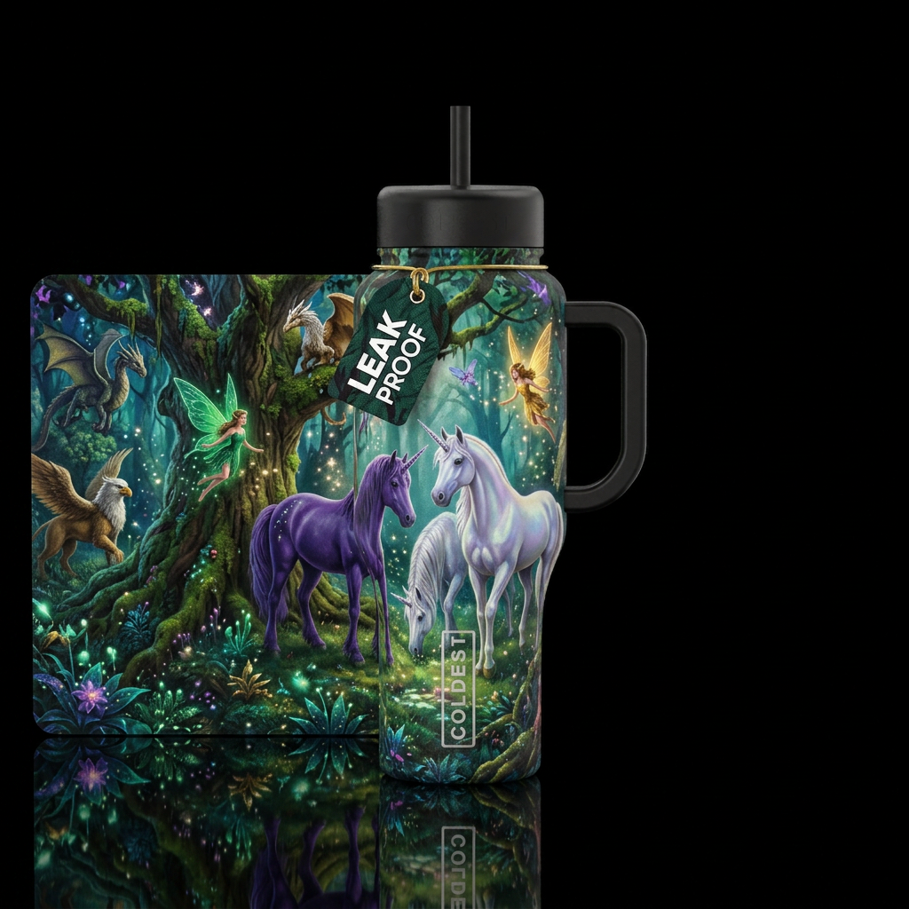 Unicorns, faires and other fairytale creatures in ... water bottle design