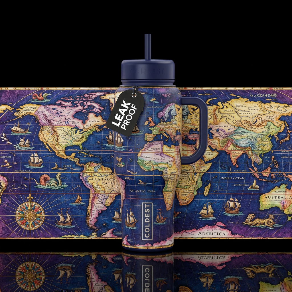 An ancient map bottle water bottle design